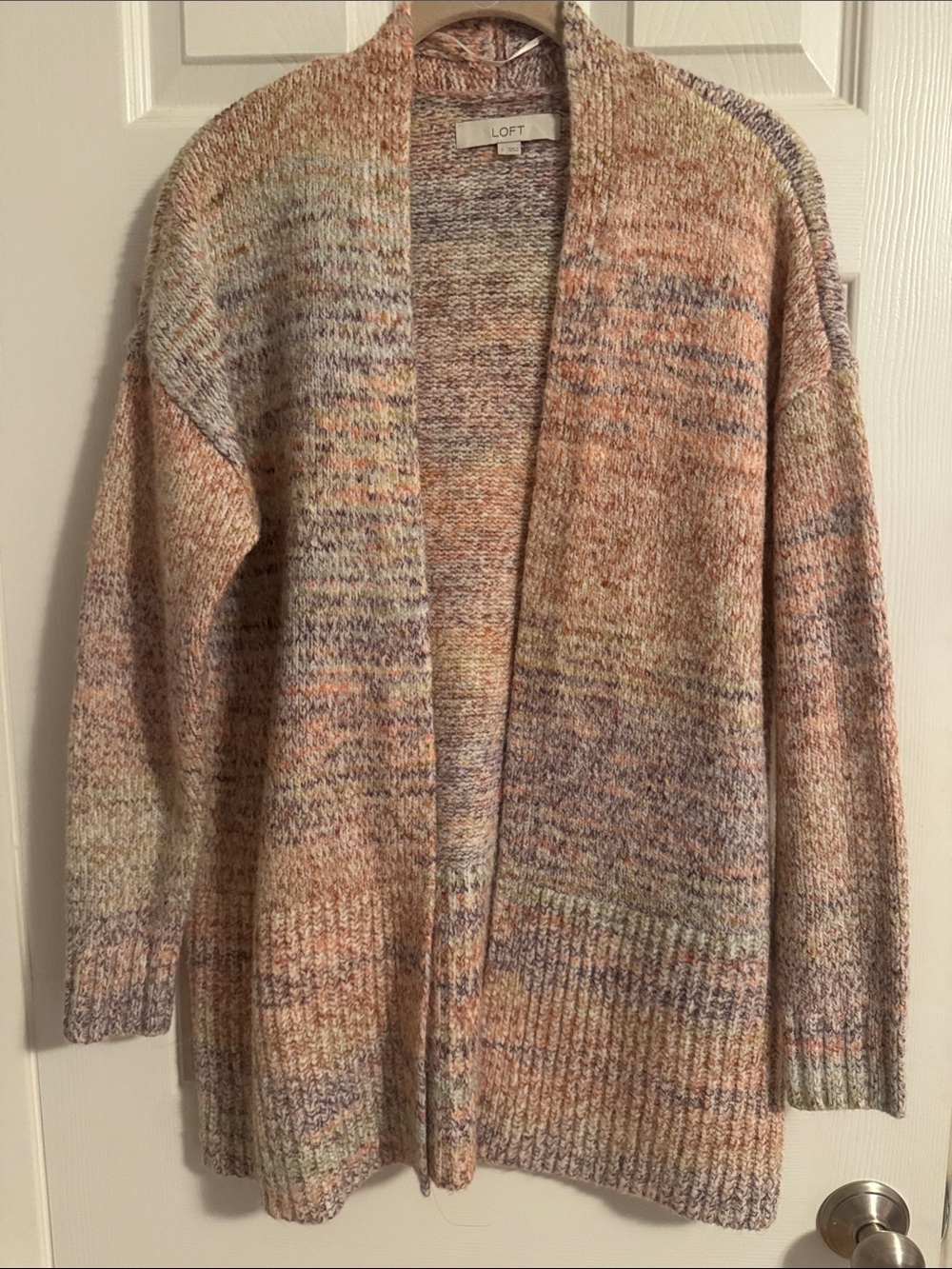 LOFT Multicolor Pastel Open-Front Cardigan - Peach Lavender Cream